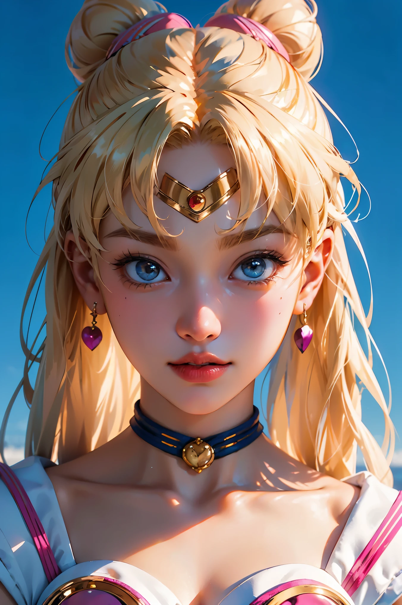 ((Masterpiece)), (Best Quality), (Ultra Detailed), ((Very Detailed)), 4K, (8K), Sailor Moon, Long Blonde Hair, Double Ponytail, Sailor Moon Aesthetics, Dream Core,