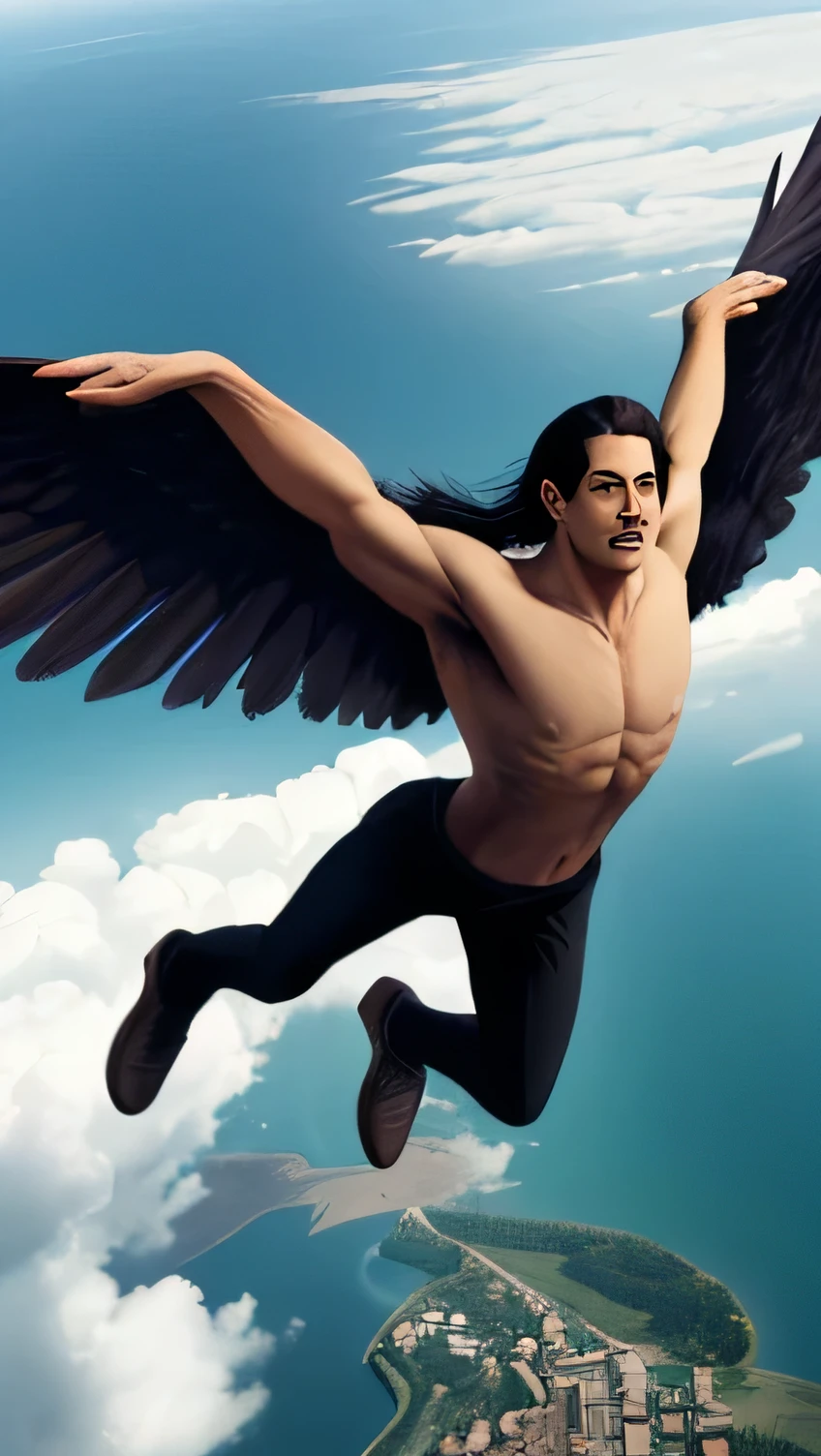 A man flying  without wings