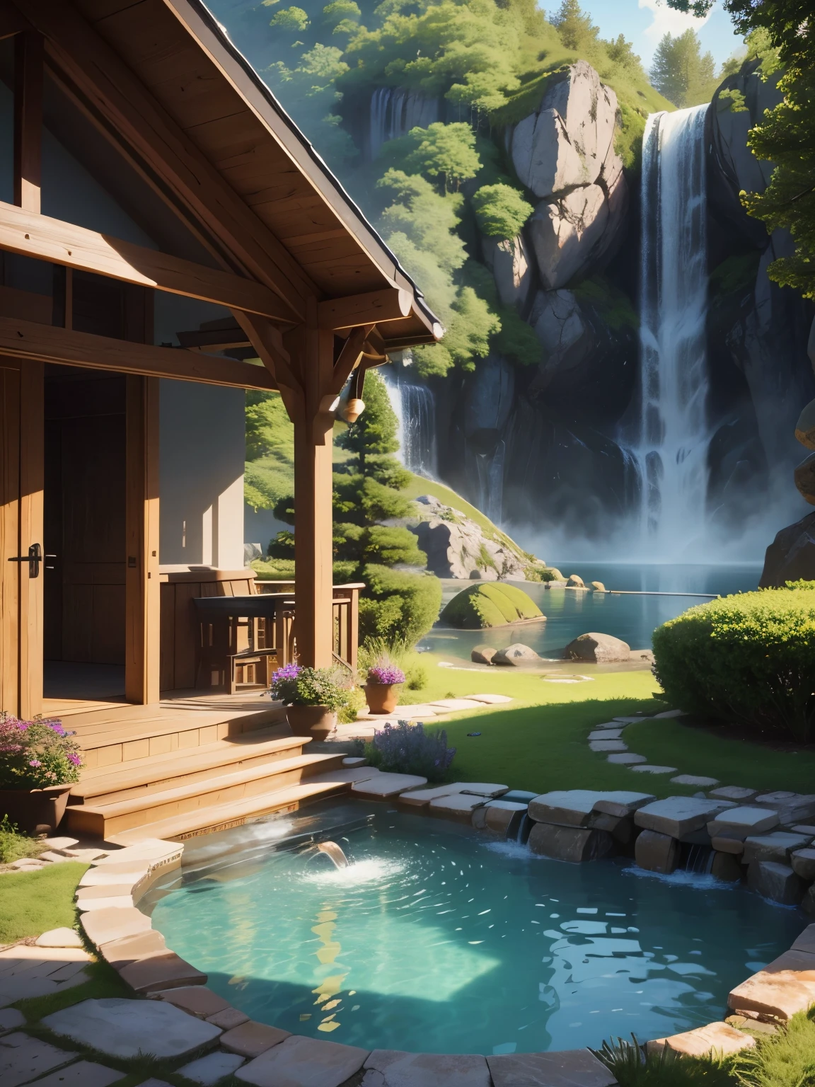 spa resort, natural spas, ultra detailed, high quality, 8k resolution
