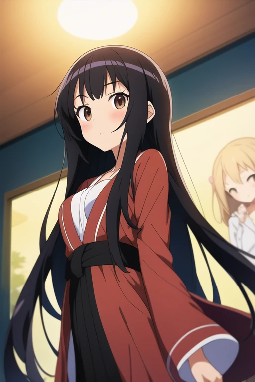 Anime girl with long black hair and dark brown eyes