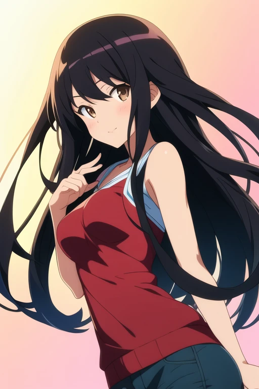 Anime girl with long black hair and dark brown eyes