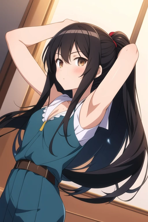 Anime girl with long black hair and dark brown eyes
