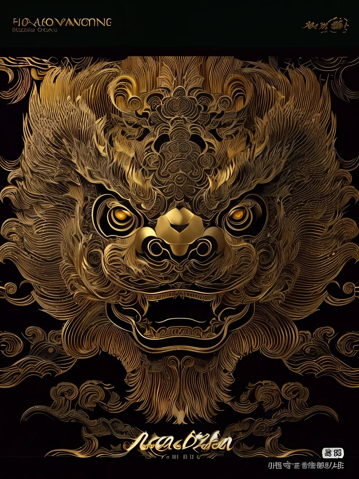 Close up of a golden dragon on a black background, author：Travel in Kana, Gold delicate lines, Chinese Gorgeous, Complex and gorgeous anime CGI style, Chinese dragon carving, Intricate golden lines, Detailed digital artwork, Chinese Arts, Highly detailed digital art, Highly detailed vector art, Superb and complex artwork, Very fine gold and silver filigree