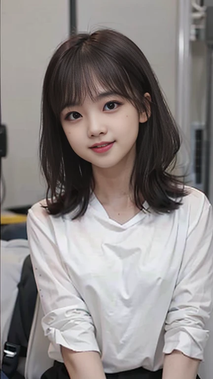 (masterpiece, Highest quality, high resolution, Very detailed, The original:1.2),17 year old girl,slim,Thin,Feel free to hairstyle,Random Expression,Dark grey collar,White (Long sleeve / Short sleeve) Strike a pose,street,Dark gray bow tie on hair,Smile,No makeup,(Practical:1.4),Office Background,