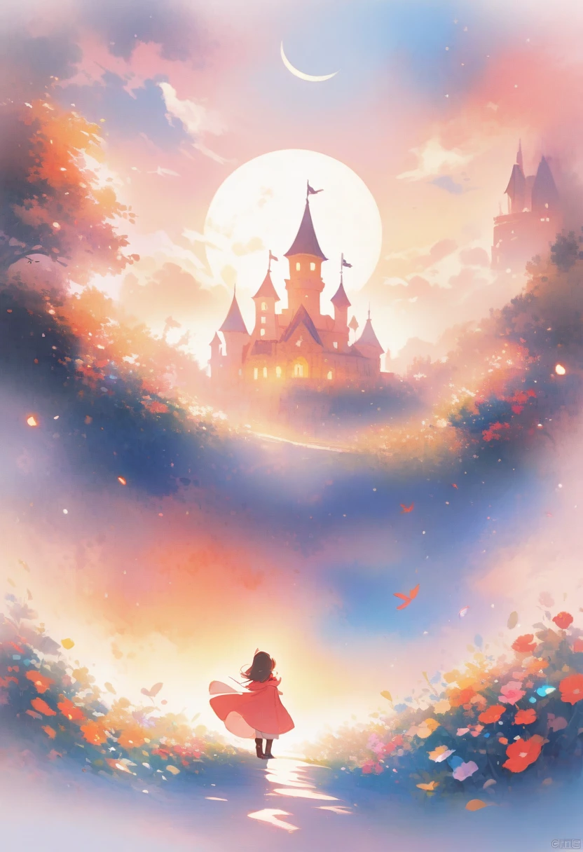 (best quality, high resolution, Terror Castle，Dark atmosphere，moon，crow