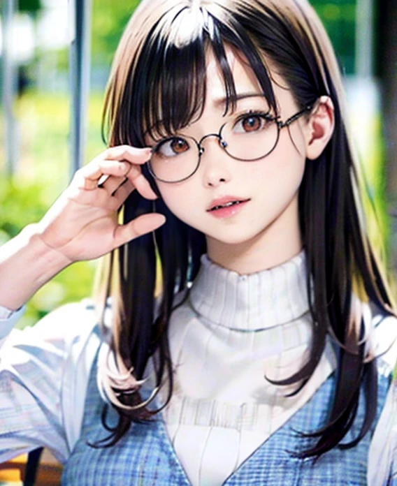 Cheerleader、(((Rimless Glasses)))、Anatomically correct body composition、Detailed limbs、Pay attention to the expression of your fingers、highest quality、8K quality、