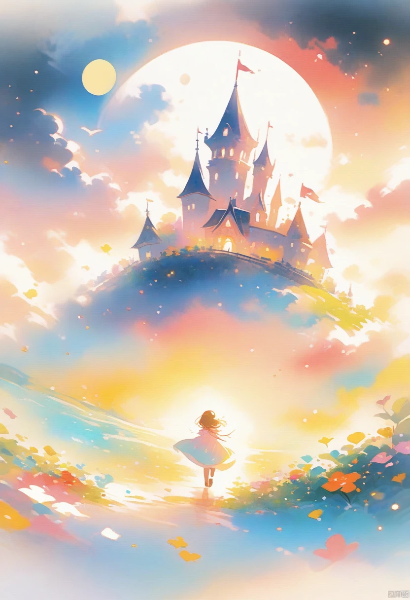 (best quality, high resolution, Terror Castle,Dark atmosphere,moon,crow