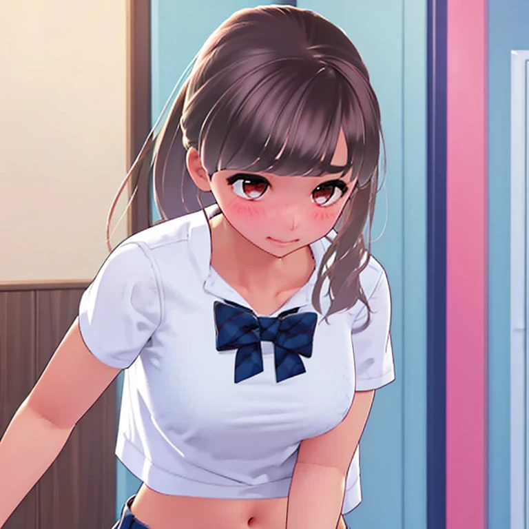 Blushing、High school girl with stomach ache