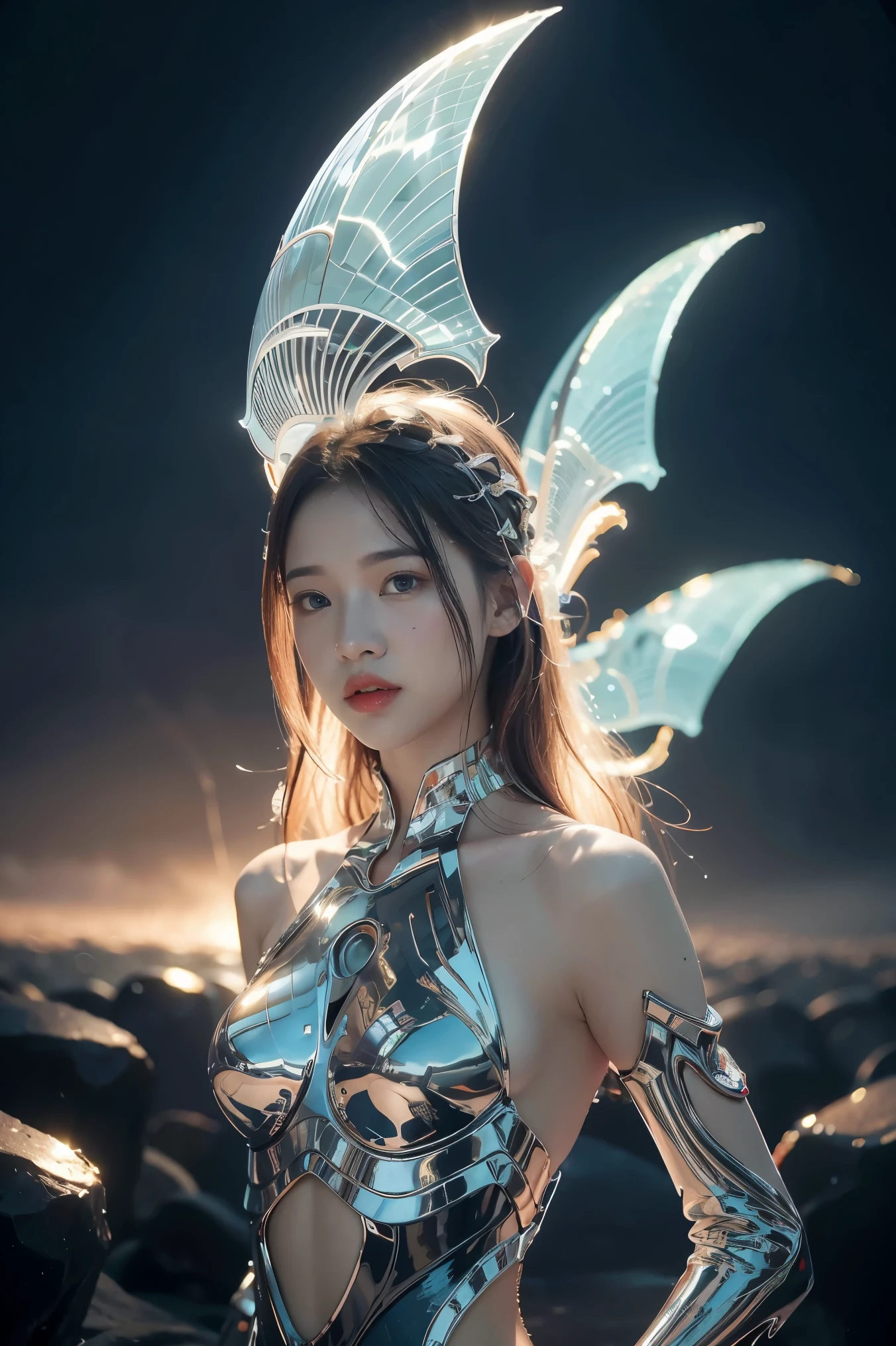 Translucent ethereal alien warrior，ModelShoot style, (Extremely detailed CG unified 8K wallpapers), The beauty of abstract stylization,，surrealism, 8K, Super detail, Best quality, Award-Awarded, Anatomically correct, 16k, Super detail