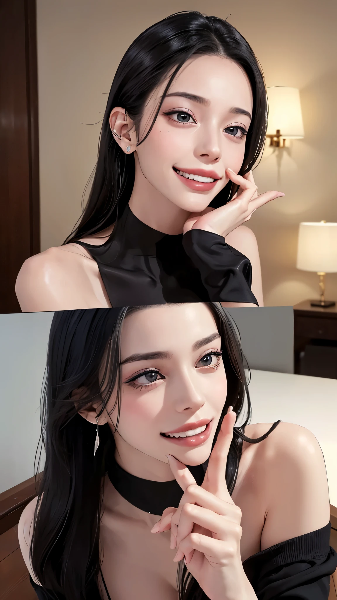 ((((Open your mouth))))、masterpiece,highest quality,High resolution,Very detailed,skinny,,((((( Captivating smile ))))),skinny,Black Choker,Earrings,Big cleavage、Off-the-shoulder tight sweater dress,(( Perfect Fingers )) , indoor,(Living room table:1.2),((Blowjob Gestures:1.5))、Open your mouth ,Sitting,Chair,Heavy breathing ,
Accurate 5-finger、Accurate human body、The perfect human body、The most beautiful face, true to the human body、Correct five-finger、The perfect human body、Someone knowledgeable、Highly detailed face and skin texture、Natural neck length、(beautiful Hands)、beautiful, Long, slender legs、Staring、