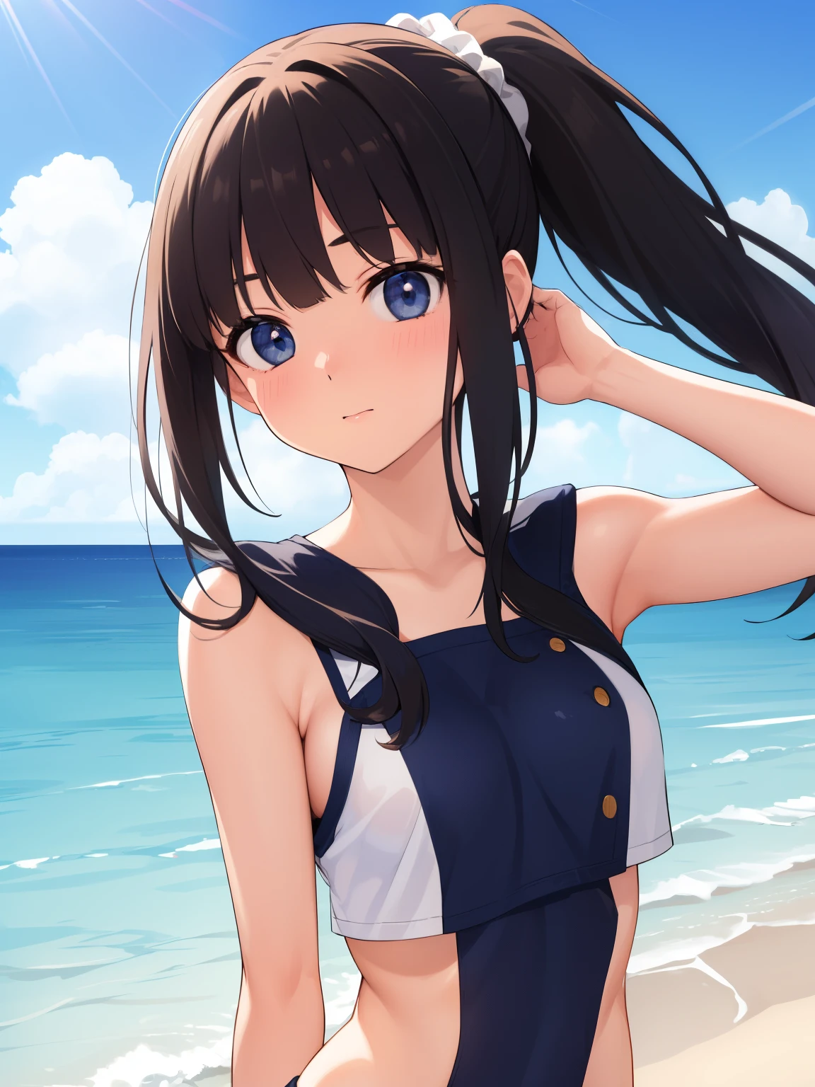 High resolution,
One beautiful young woman,
(soft saturation: 1.3), (fair skin: 1.2),
(ultra-detailed background, detailed background), bokeh,
Portrait of smiling girl breaking. When viewed from the front, the composition is symmetrical.
Look straight at you with serious eyes and break
yellow swimsuit, yellow bikini, middle breast,
outdoor, sea surface, sky, sunshine, summer beach, sand,
strong light, front light,
(Teenager: 1.3), (Cowboy Shot: 1.2), Break
angle from the front,
Look at the viewer,
Dynamic Pose,
Sitting on the beach
Wakame, wakame, wakame, wakame, wakame, wakame, wakame,