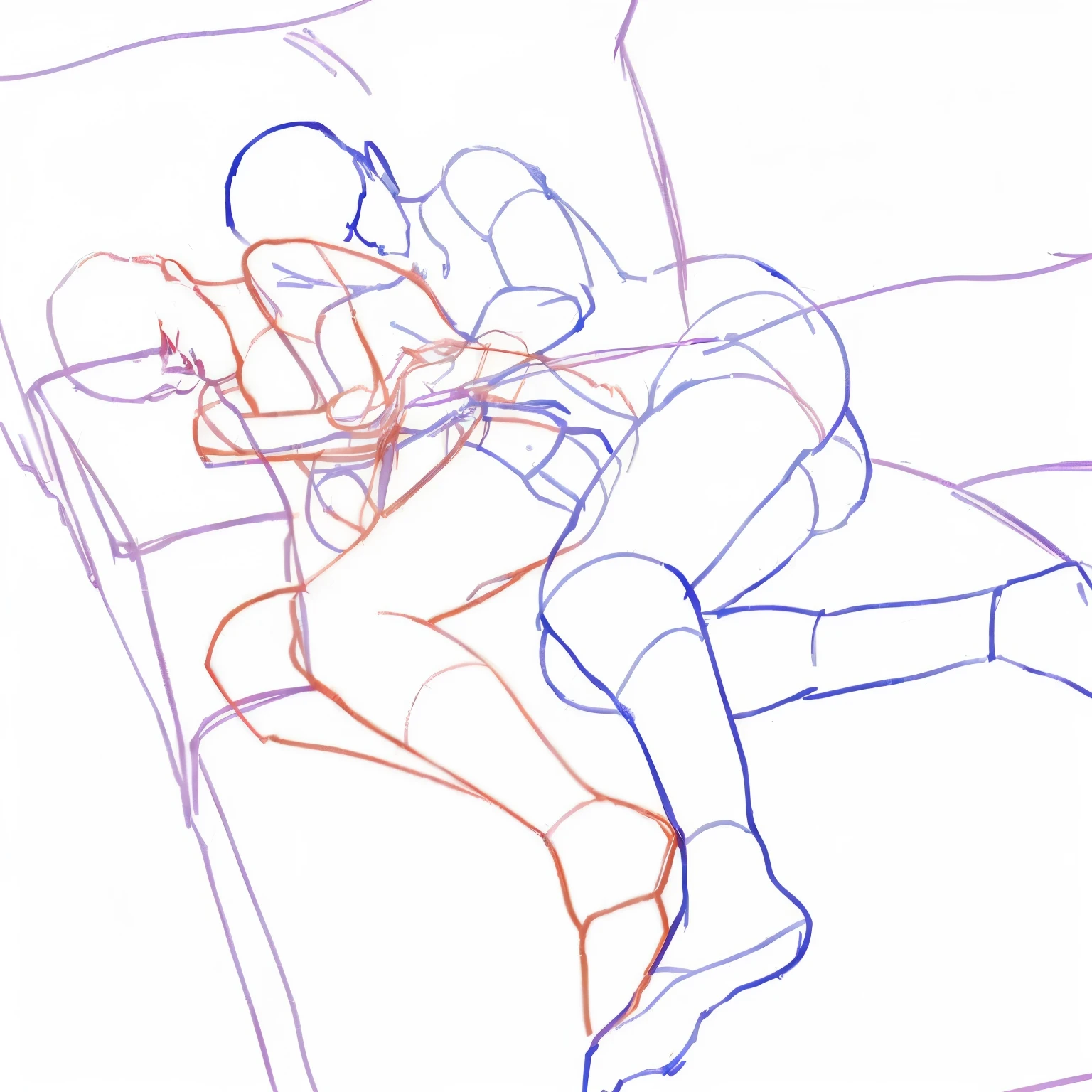 a drawing of a man sitting on a sofa with a partner, contorno grosso, thick contornos, arte conceitual do amor, legs intertwined, realmente realista, on a sofa, hugging, muito realista, soft contornos, detalhado, but rough, ele a segura enquanto ela dorme, arte de linha intensa, intertwined bodies, very muito realista, Approximate sketch, contornos