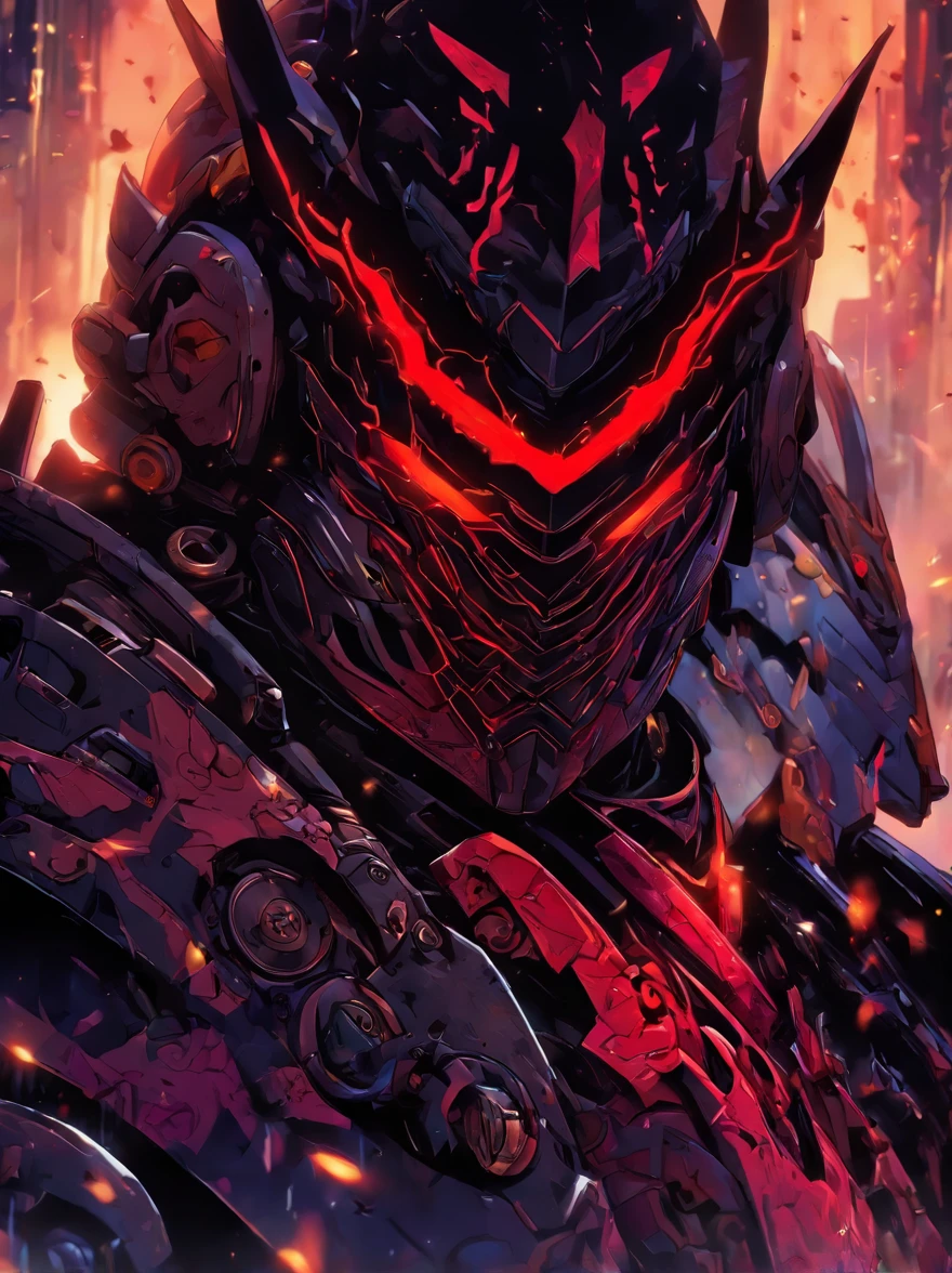 This image is strikingly dynamic and vibrant, blending elements of the futuristic and the fantastical. The character, adorned with a red and black armored suit complemented by a distinct horned helmet, exudes a strong, almost demonic aura. She wields an oversized, mechanical chainsaw weapon, which is not only formidable in appearance but also suggests a blend of power and precision. The design of the chainsaw, with its detailed industrial look and the prominent "Tamaro Security" marking, implies it might belong to a special force or a security detail within a larger dystopian or cyberpunk universe. The overall composition, with its intricate detailing and contrasting colors, tells a story of strength and possibly rebellion. It's a captivating depiction of a character that could easily be the protagonist or antagonist in a graphic novel or a video game.