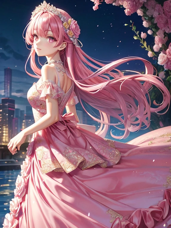Best Style、Beautiful woman、The most Beautiful woman in the world、Floral dress close-up, Gorgeous dress, dressed Beautiful gowns, Floral Couture, Fantasy Dress, Magical Dress, Wearing a nice dress, Intricate Gown, Intricate dresses, Bright pink ball gown, Cute Dresses, Beautiful gowns, Floral Dress, Woman in a sparkling floral dress, Wearing a pink ballroom dress, Romantic Dress, Wearing a nice dress、Pink Eyes、Pink Hair、Long Hair