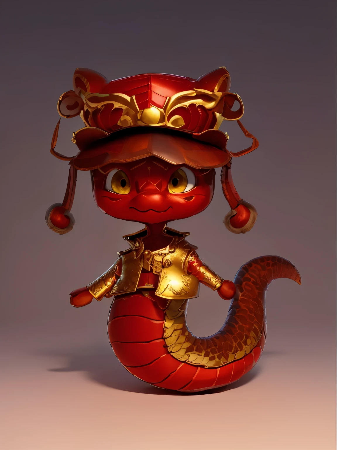 (Extremely detailed wallpaper),(masterpiece), (best quality), (Super detailed), (Best Illustration),(The best shadow)Blank background,Color scheme close to the original painting: Nian Beast hat, red top, gold scales