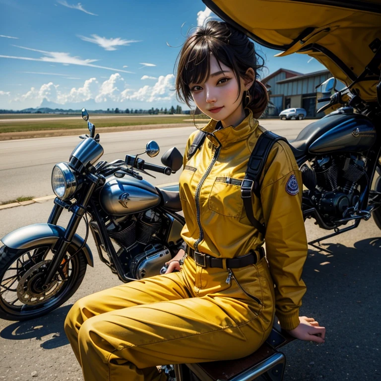 The story of one female aircraft mechanic。She is very attractive and beautiful。She is a beautiful woman who is so cute and sexy that it's hard to believe she's 32 years old.。I usually wear khaki green overalls at work.、Wearing brown leather boots, A narrow hangar with a low ceiling、Right behind、A bright red reciprocating engine plane used for aerobatic flying is parked here.。The aircraft is equipped with a single engine.、It's a very beautiful mid-wing aircraft with a wooden propeller.。hot〜While saying、The girl took off her overalls from the top half.、The sleeves were wrapped around the waist.。Rui々Her beautiful skin and white tank top look very pretty.。A tight tank top accentuates her voluptuous cleavage。Tight abdominal muscles、You would never guess from her soft-looking breasts., When you notice this、He smiled at me while holding the wrench., Her sweat makes her sex appeal stand out even more., I was fascinated by the beautiful aircraft and the attractive women.。, Did you do any engine maintenance?、on her upper body、There is oil from the aircraft here and there.。, Did he think I was looking at his chest?、He looks at me with a slightly grinning expression.。, Her chest is certainly captivating、It seems that there is a big misunderstanding.。, Even when she teases, her appearance is somehow seductive, so it's no wonder that everyone is captivated by her.。, Dynamic perspective,