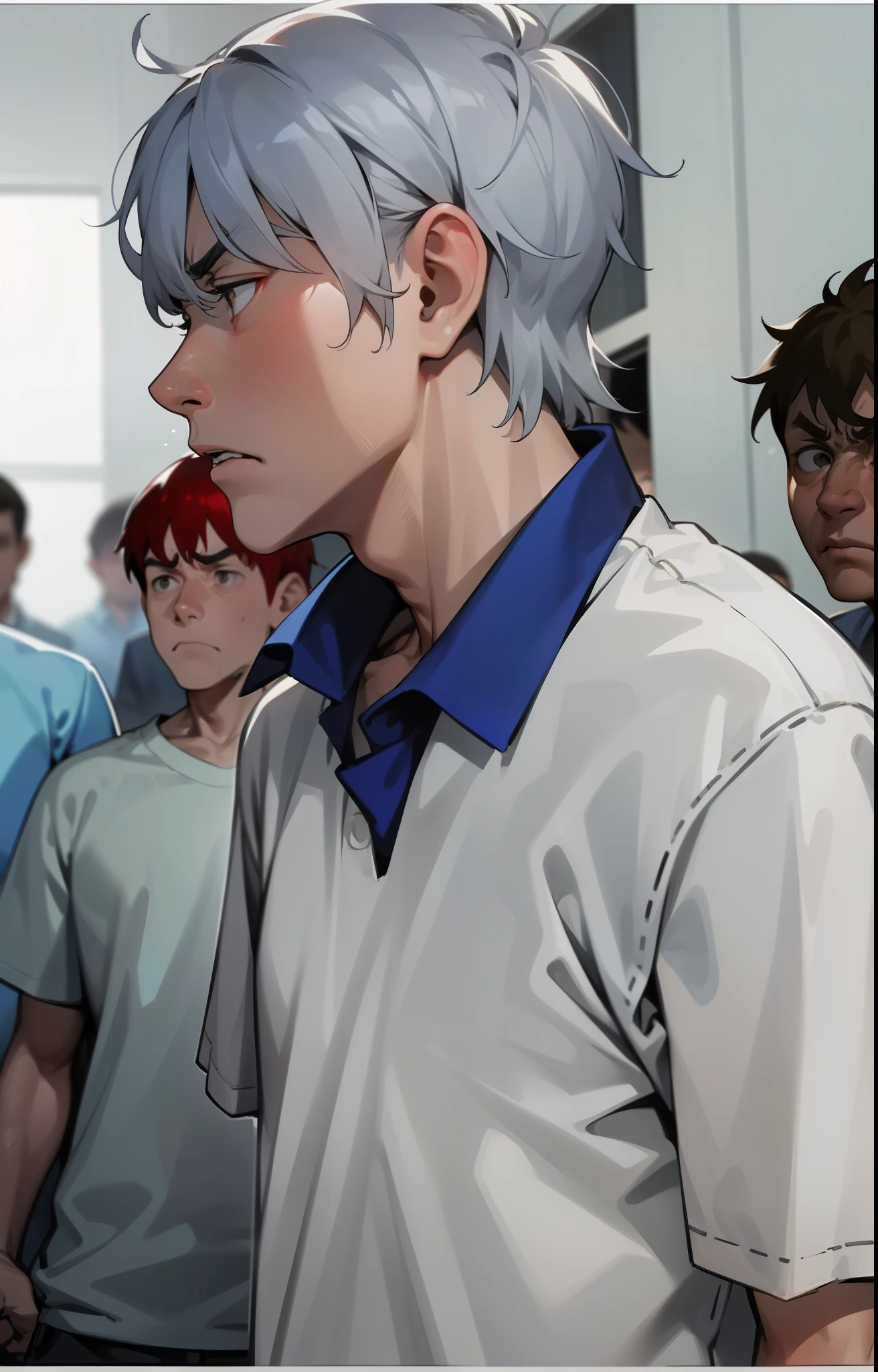 23-year-old gray-eyed man is upset angry and talking sadly with disappointment