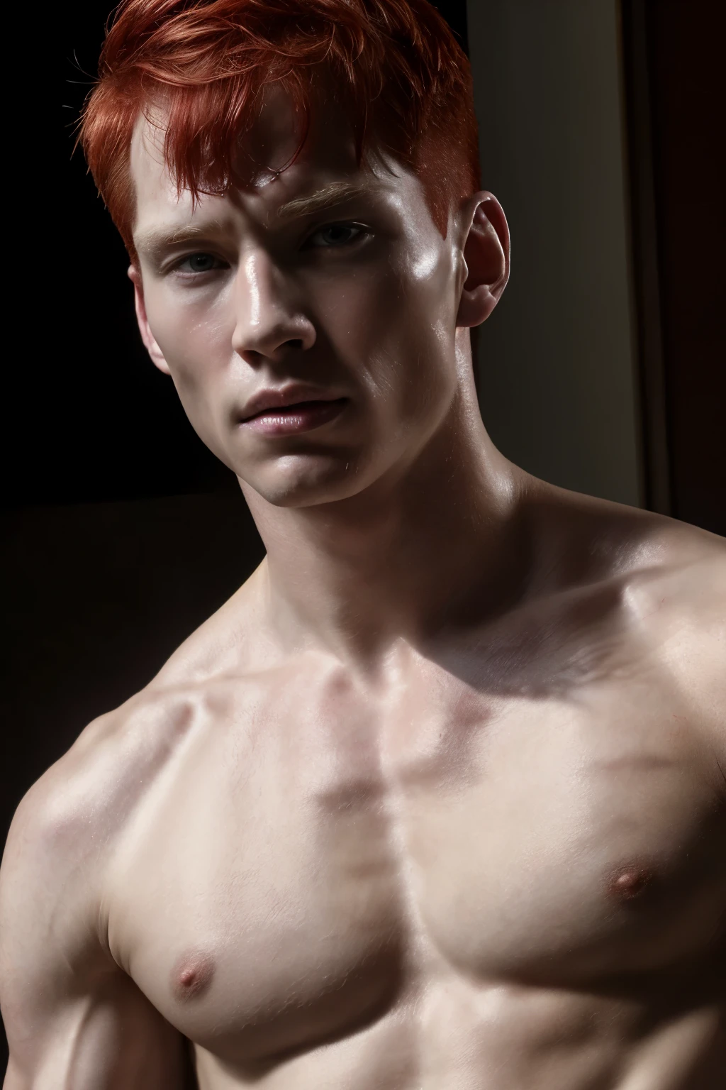 (8k, RAW photo, best quality, masterpiece:1.2), (realistic, photo-realistic:1.4), ultra-detailed, (high detailed skin:1.2), (asian) pale skin, white and red hair, handsome 1man,