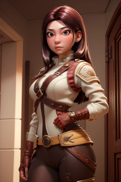 ((Best quality)), (detailed), visage parfait, long curly brown hair, yeux marrons, tenu d'officier de l'empire dans star wars, jeune femme, 19 ans, poitrine ferme et de taille moyenne, visage assez fin , fines, slightly muscular,