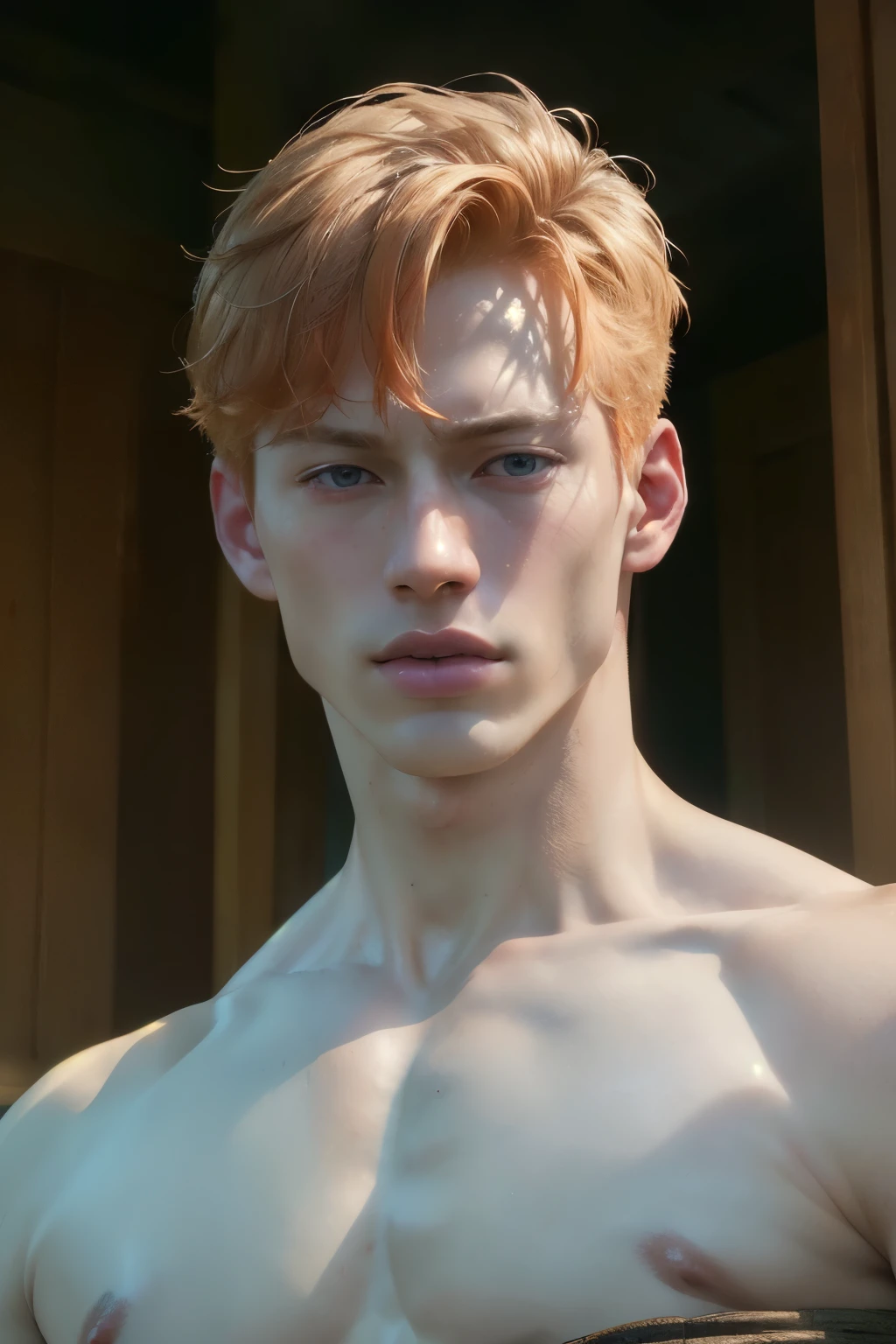 (8k, RAW photo, best quality, masterpiece:1.2), (realistic, photo-realistic:1.4), ultra-detailed, (high detailed skin:1.2), (asian) pale skin, white and ginger hair, handsome 1man,