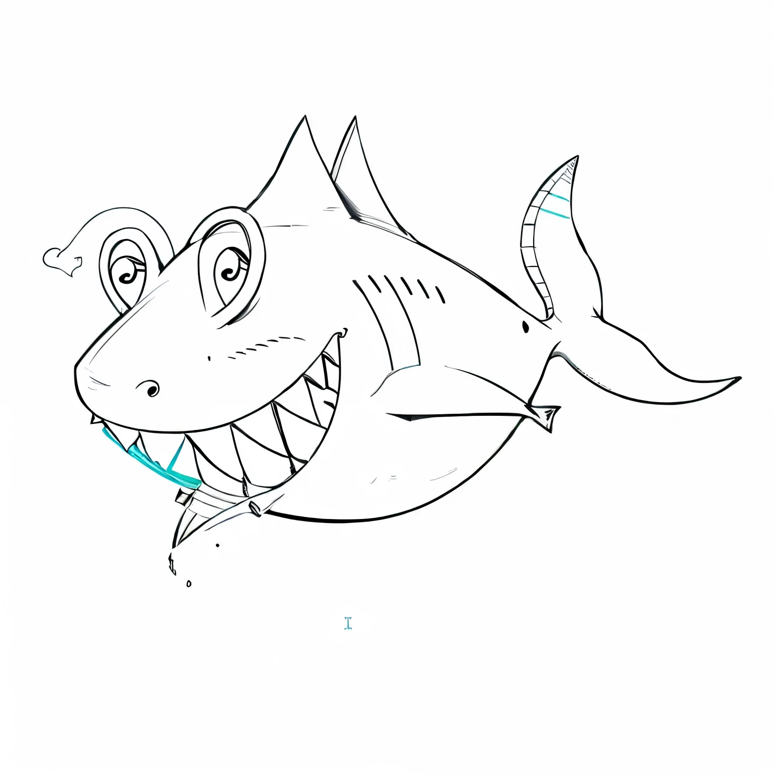 a drawing of a shark with a big smile on its face, anthropomorphic shark, shark head, pez aterrador, shark face, arte lineal agudo, esquema del libro para colorear, shark, linear art coloring page, shark anthony, dientes puntiagudos y varios ojos, arte lineal, monstruo marino aterrador, Illustration of a fisherman fish, illustration sharp, drawn with a single line