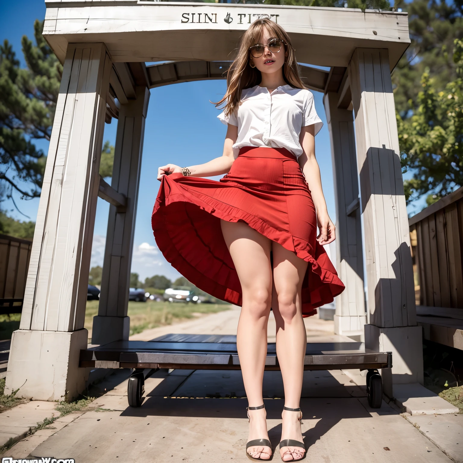 (YES SFW), sofiax wears a long red skirt, skirtlift.