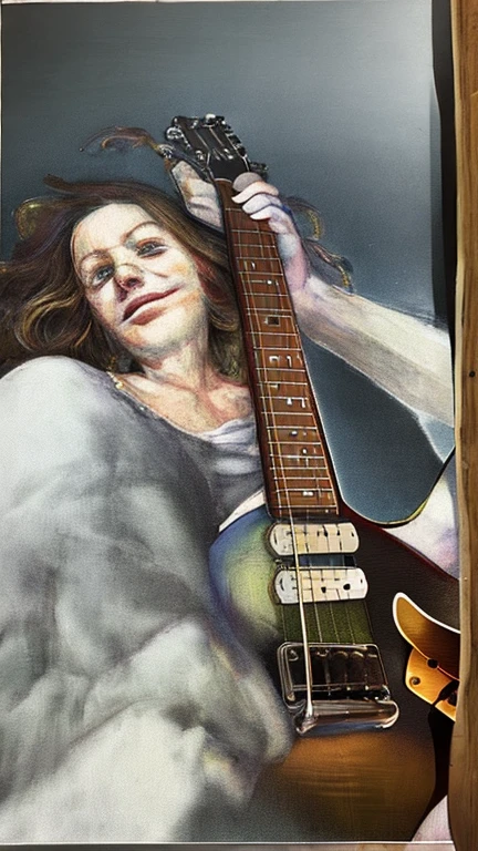 (masterpiece), (High resolution), (Very delicate), (masterpiece: 1.2, highest quality), ((Girl Playing Guitar)), Dark atmosphere, Flat Illustration, Creepy Appearance, A very large head of dreadlocks, Messy Hair、Angle from below、(Les Paul)、(Place one'Put your foot on the speaker)、Wearing clogs、Looking at the camera