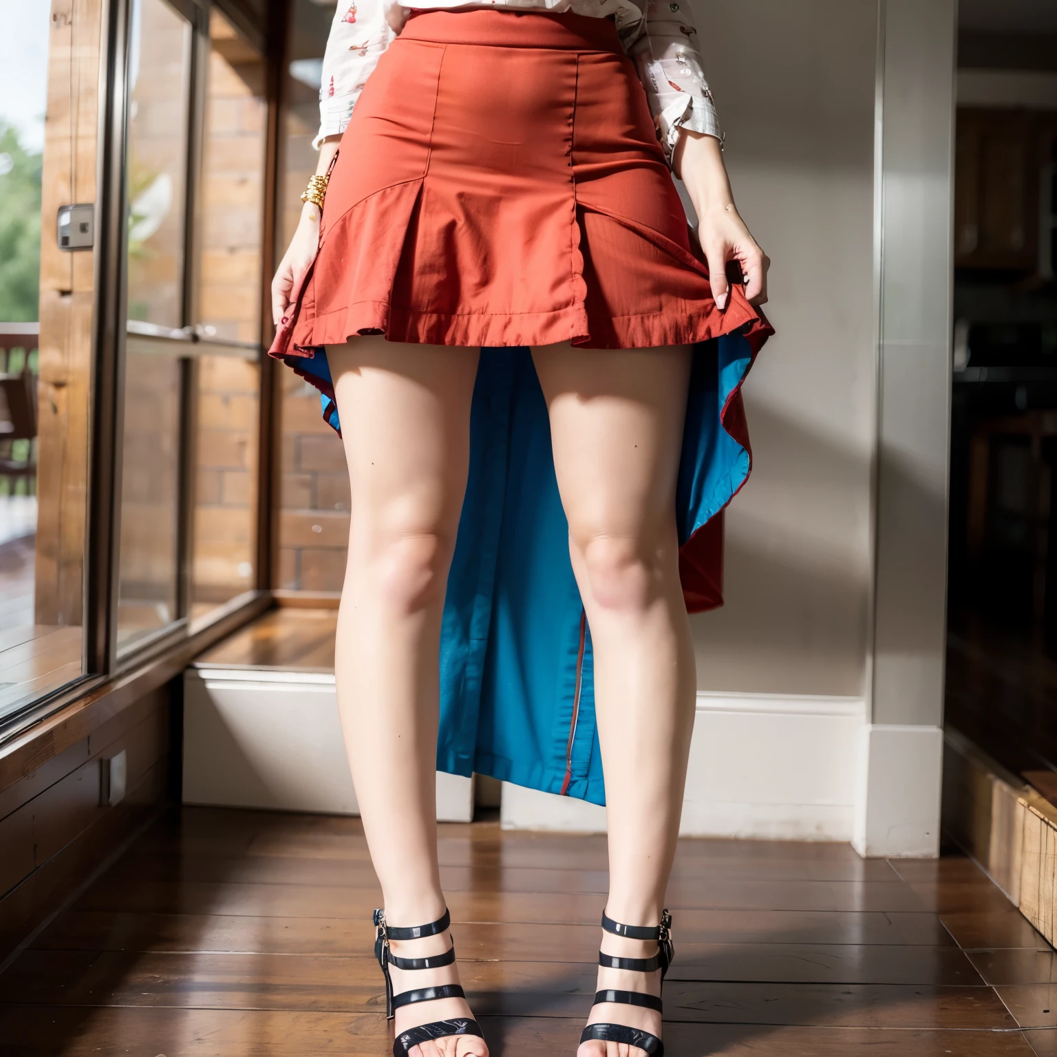 (YES SFW), sofiax wears a long red skirt, skirtlift.