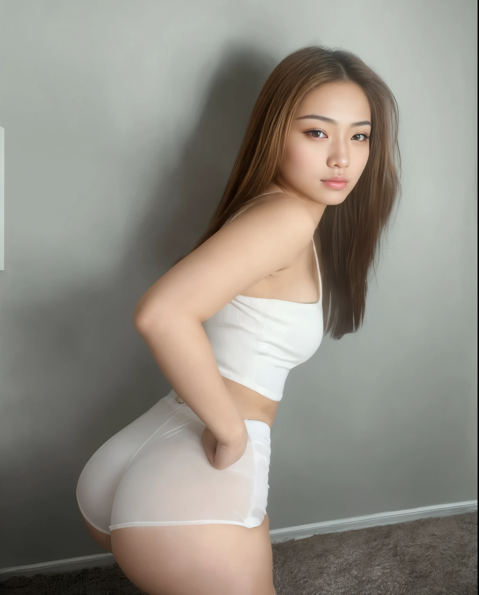 Asian, perfect girl, everything perfect, super model, beautiful, sexy lips, slanted light eyes, goddess, very beautiful, realistic skin, masterpiece, beautiful, thin, super model, long hair, masterpiece, super detailed, 8k, ( sexy, incredible cleavage, long hanging breasts, (camel toe), transparent panties, pubic hair),
