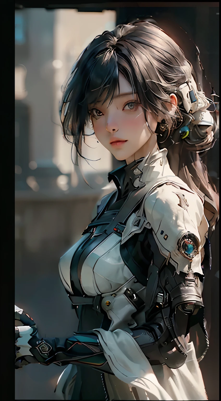 ((Best quality)), ((masterpiece)), (detailed:1.4), 3D, an image of a beautiful cyberpunk female,HDR (High Dynamic Range),Ray Tracing,NVIDIA RTX,Super-Resolution,Unreal 5,Subsurface scattering,PBR Texturing,Post-processing,Anisotropic Filtering,Depth-of-field,Maximum clarity and sharpness,Multi-layered textures,Albedo and Specular maps,Surface shading,Accurate simulation of light-material interaction,Perfect proportions,Octane Render,Two-tone lighting,Wide aperture,Low ISO,White balance,Rule of thirds,8K RAW