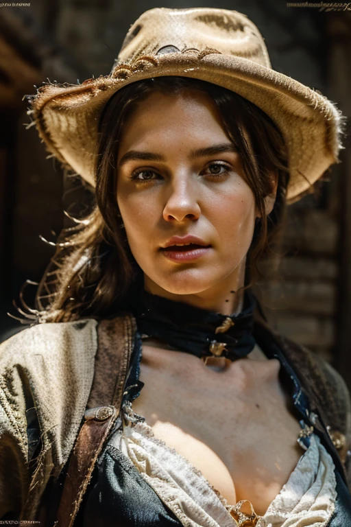 Hyper Realistic 1girl in Old West Clothing, Fantasy Art, Photorealistic, Dynamic Lighting, Artstation, Highly Detailed Face,  Award Winning,