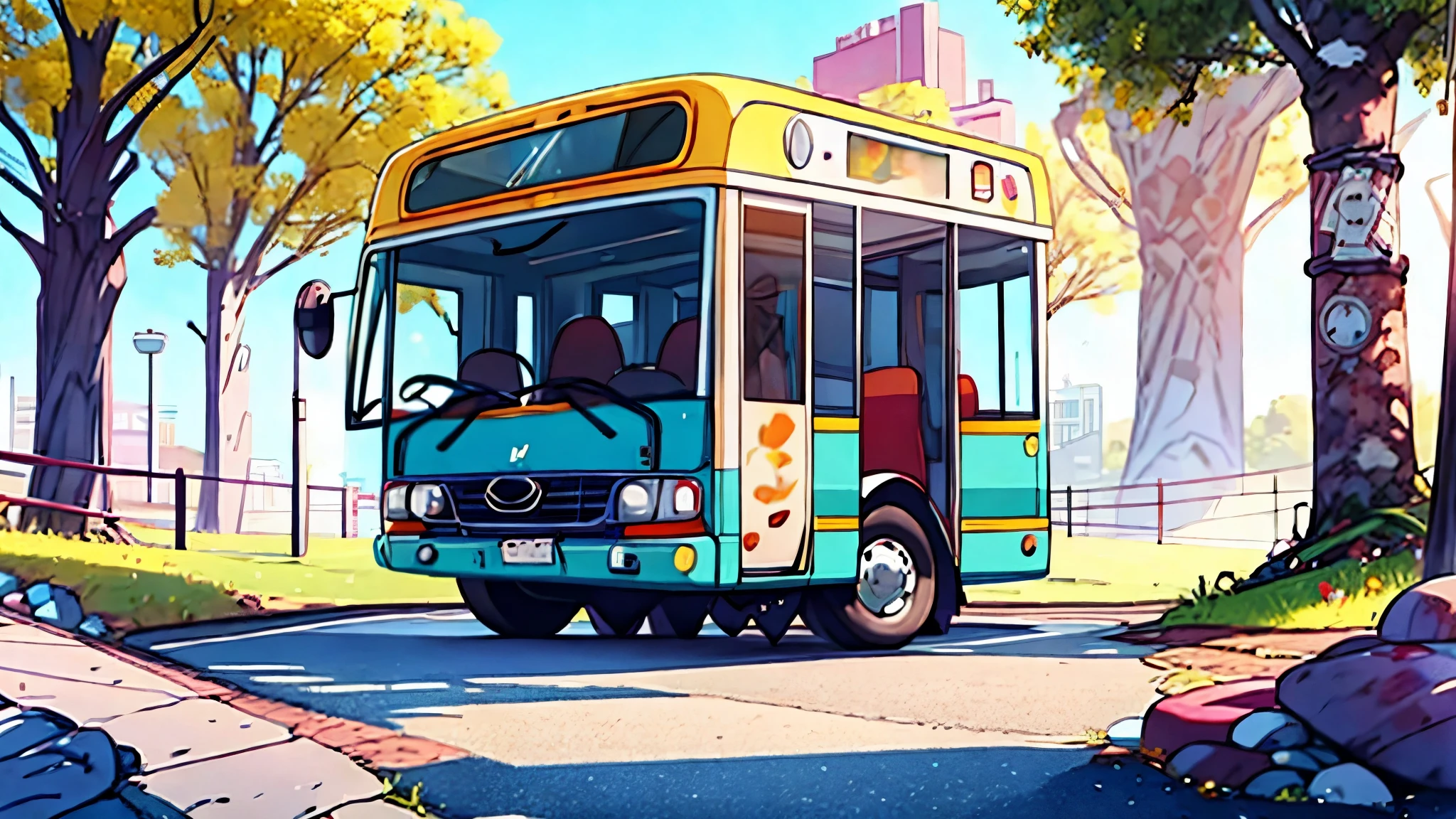 Sun, Park, morning, bus