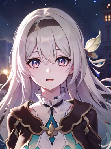 (masterpiece:1.3),((High resolution)),((high quality)),((Super detailed))、One girl、Perfect balance、((upper body:1.5))、(Perfect Face)、(Detailed face:1.5)、(Perfect in hand)、Cute face、(beautiful詳細な目)、(Expressive eyes)、Cute eyes、Shiny eyes、(Perfect body)、(beautiful体)、honkaiFirefly, fire Fly, (Purple eyes:1.3), Grey Hair, 蝶のhair ornaments, hair ornaments, Hair intake, Long Hair, (Bright Eyes:1.5), hair band, (head shot)、Embarrassing、blush、beautiful女の子、Cute face、beautiful顔、Cute face、beautiful、Best Quality、Good anatomy、((smile:1.5))、((Super detailedな背景)), Outdoor, Day, blue sky, ((Meteor shower sky:1.1))、Sky Light , Mistress Pose, ((8K Wallpaper)) , Looking straight ahead, Moody lighting,一面のblue sky