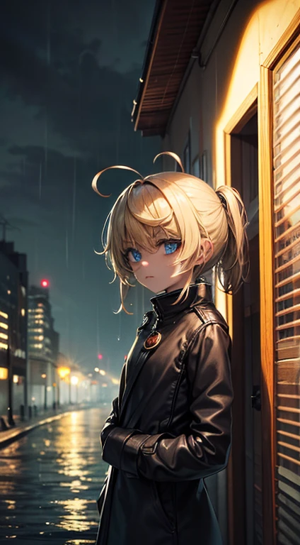 masterpiece:1.2, high quality art:1.1, rain in the night city, melancholic atmosphere, vibrant colours, tanya, add_detail:2