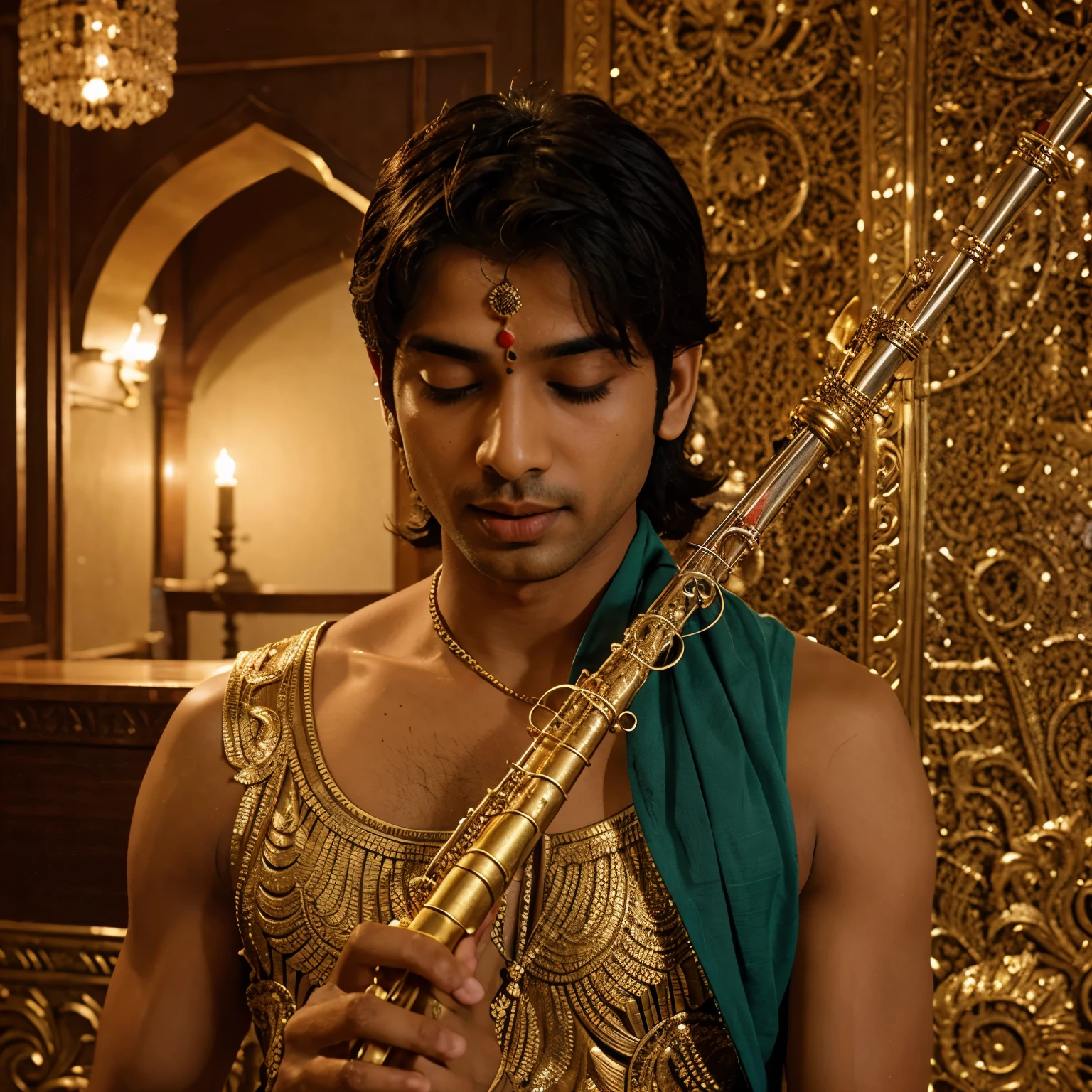 Krishna is playing his flute 