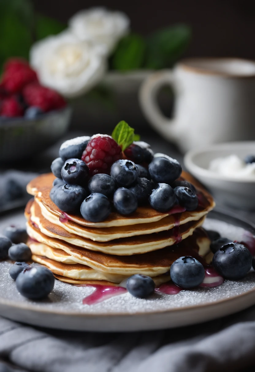 Protein Pancakes with Whipped Cream Cheese and Blueberries