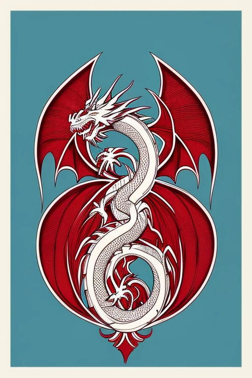 dragon, white and red, releasing smoke from its nose, white background