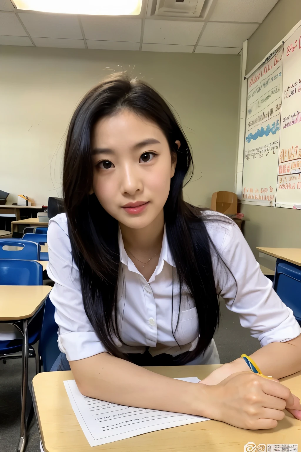 sexy、A teacher who seems to be inviting and has a more busty look.