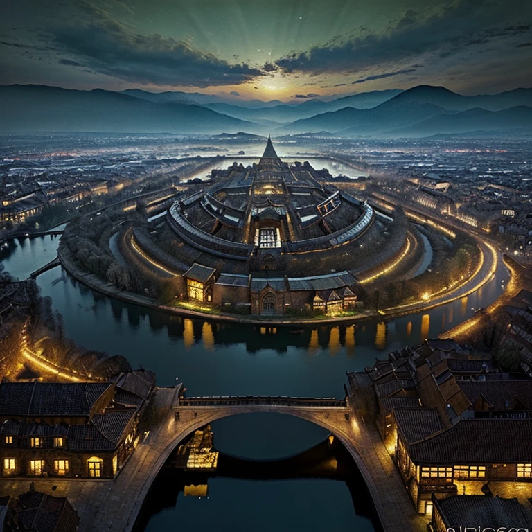 (masterpiece, best quality:1.2), (masterpiece, best quality:1.2), Chinese night view, landscape ,Movie,detailed, Realistic reality,Complex and detailed, atmosphere,Backlight,epic, Movie, Beautiful scenery, Realistic lighting, masterpiece, high quality, Beautiful graphics, High Detail, ultra detailed, Movie lighting, HDR, illustration, --v6