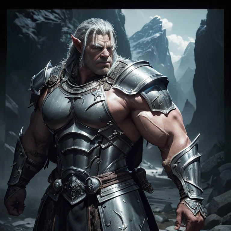 (master piece:1.5), (best quality:1.5), (exquisite lighting and shadow, highly dramatic picture, cinematic lens effect) (Photorealistic picture) (Card game image) 8k, wallpaper, dynamic pose, a big muscle white skin orc knight wearing a damaged silver armor, large arms, mountains cave background, highly detailed, realistic, cinematic lighting, studio quality
