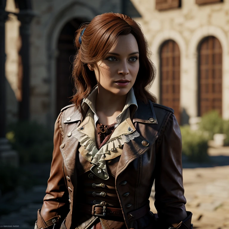 [ ACUElise],[Red Hair],Elise from Assassin's Creed Unity,[leather],[ancient france],4k,sharp image,detailed