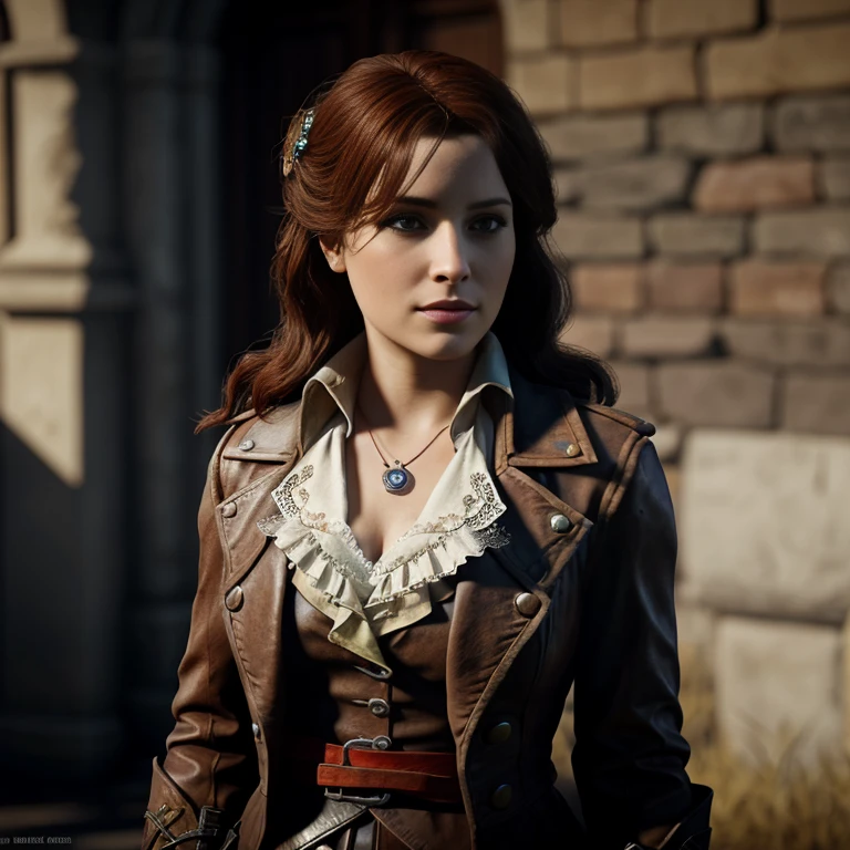 [ ACUElise],[Red Hair],Elise de la Serre from Assassin's Creed Unity,[leather],[ancient france],4k,sharp image,detailed