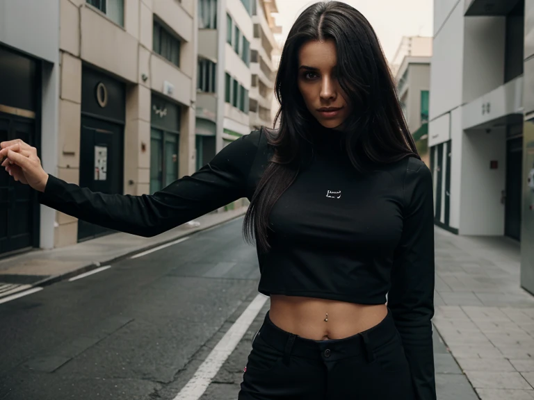 Um homem de olhos verdes, cabelo preto e curto, corpo definido, black pants, jaqueta de couro preta, blusa preta, atleta