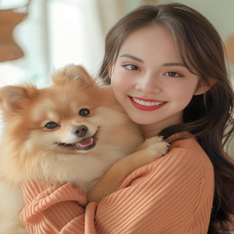 Araffe with a smile on his face held a small dog., Cute Dog, A warm and gentle smile, Shot with Canon EOS 5D mark iv, with dogs, ear, Tomorrow, Tran., fan art, Lalisa Manoban, handsome girl, Shot with sony alpha 9, Shot with Canon EOS 5D, By Emma Andijewska