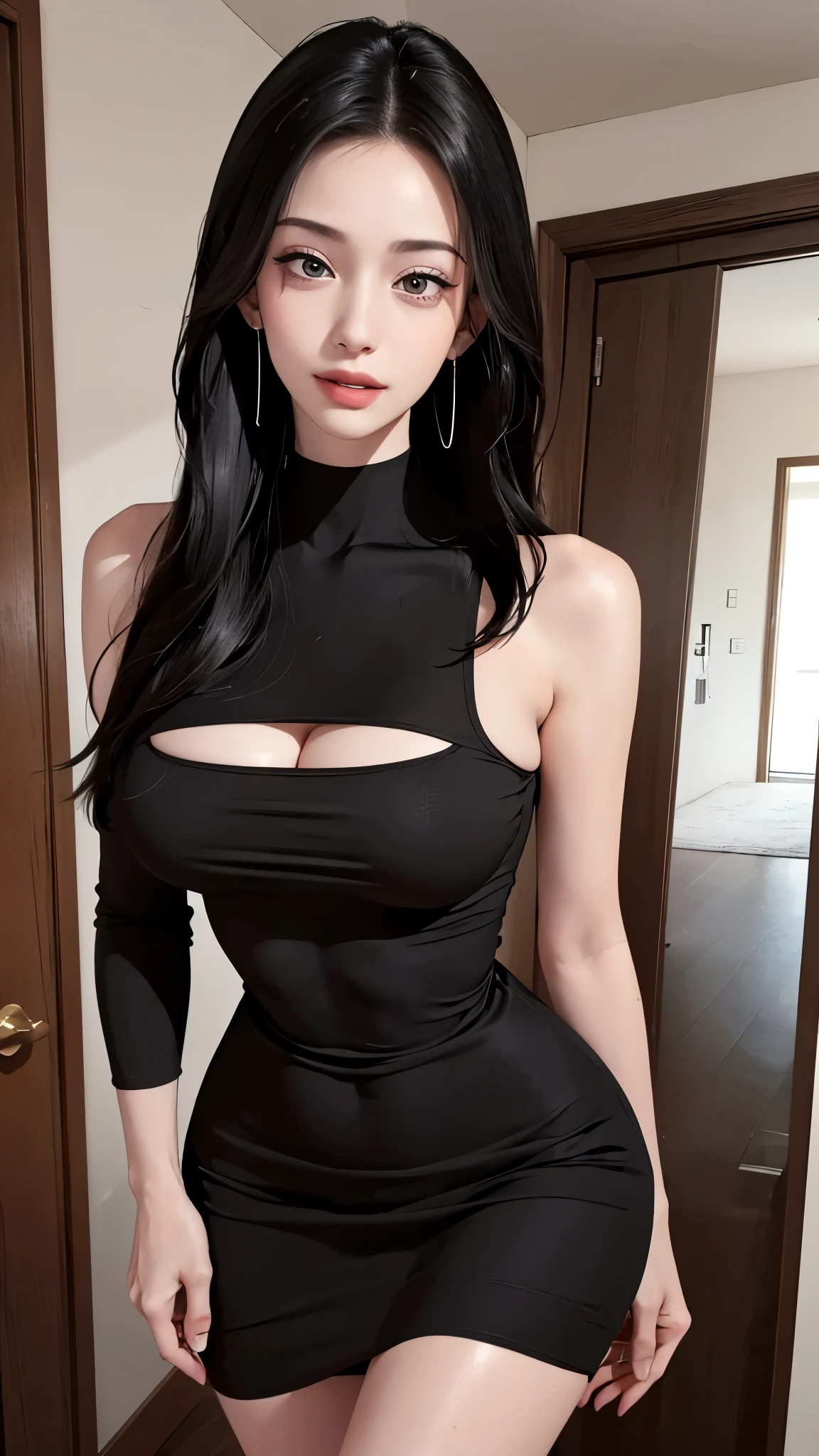 ((Open your mouth))、masterpiece,highest quality,High resolution,Very detailed,skinny,,((Captivating smile ))、skinny,Black Choker,Earrings,Big cleavage、薄い色のOff-the-shoulder tight sweater dress、,Race,(( Perfect Fingers )) , indoor,(Open the front door 1.2),(( Gestures:1.3))、Heavy breathing ,
Accurate 5-finger、Accurate human body、The perfect human body、The most beautiful face, true to the human body、Correct five-finger、The perfect human body、Someone knowledgeable、Highly detailed face and skin texture、Natural neck length、(beautiful Hands)、beautiful, Long, slender legs、Straighten two legs、Straighten two arms、