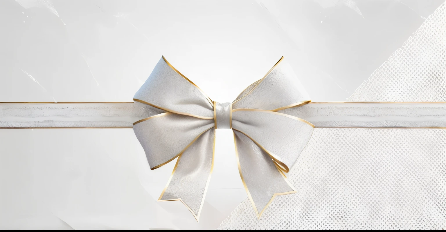 a close up of a white bow on a fita with a gold stripe, arco grosso, big fita, link, arco ornamental, wide fitas, white fita, fita, golden fita, arcos, satin fitas, prata branco e dourado, 3 d branco brilhante grosso, prata com acabamento dourado, fitas, shiny prata com acabamento dourado, hair tie, laces and fitas
