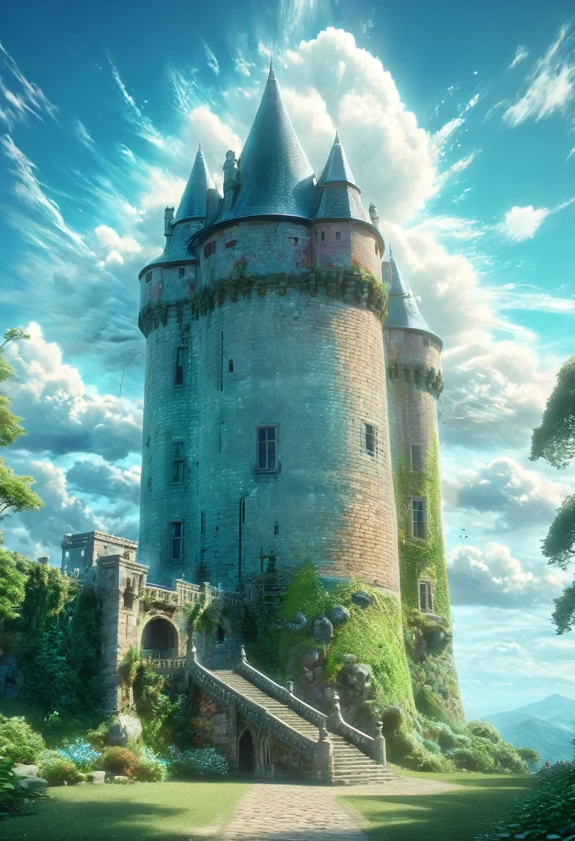 (best quality,4k,8k,highres,masterpiece:1.2),ultra-detailed,realistic:1.37,a beautiful castle in the clouds,dreamy,idyllic,ethereal,hyper-detailed,8k,HD,illustration,soft lighting,impressive architecture,floating in the sky,lush green landscape,outstanding craftsmanship,colorful fantasy,enchanted atmosphere,sublime beauty,meticulous attention to detail,towering turrets,grandiose entrance,unreal skies,endless horizon,enchanting scenery,whimsical clouds,floating islands,intricate textures,dreamlike haze,tranquil mood,magical vibes,serene atmosphere,Azure blue skies,gorgeous sunset,soft pastel tones,subtle gradients,awe-inspiring view,impressive scale,hidden secrets,secluded paradise,peaceful ambiance,mysterious aura,captivating charm,unforgettable experience.