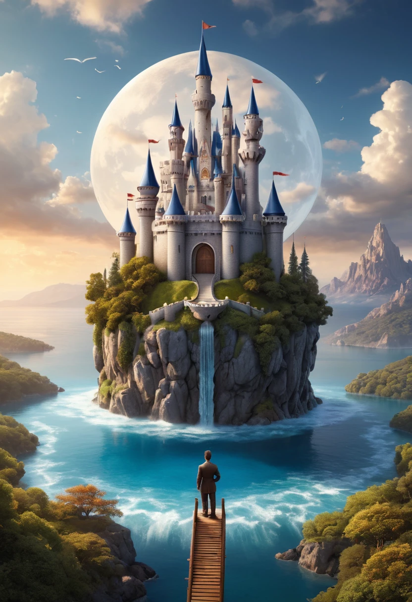 plate with Dream Castle, (masterpiece, best quality, Professional, perfect composition, very aesthetic, absurdres, ultra-detailed, intricate details:1.3), by joel robison