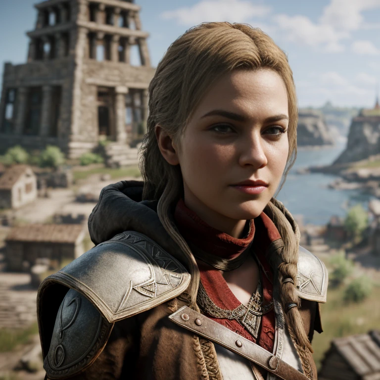 [ EivorWAssa],[Blonde Hair],Female Eivor from Assassin's Creed Valhalla,[viking],[ancient Scandinavia],4k,sharp image,detailed