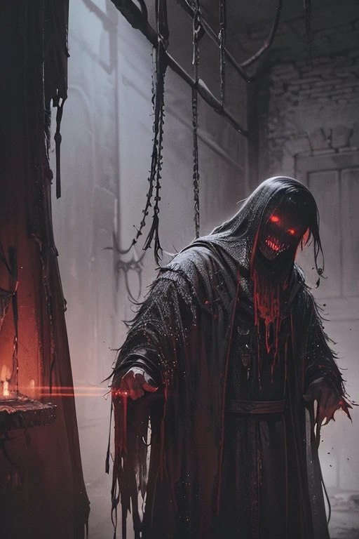 (best quality,4k,8k,highres,masterpiece:1.2),ultra-detailed,(realistic,photorealistic,photo-realistic:1.37),unspeakable horrors in the dungeon,dark fantasy,blood,gore,human remains,haunting atmosphere,spooky shadows,dimly lit,creepy atmosphere,macabre visuals,ominous setting,dripping blood,disturbing imagery,terrifying creatures,nightmare inducing,unsettling vibe,morbid scenery,horror movie scene,forbidding dungeon,dreadful presence,terrified expressions,terrifying monsters,macabre details,horrendous visage,twisted body parts,grim atmosphere,ghastly specters,nightmarish beings,hauntingly beautiful,cryptic symbols,dark magic rituals,demonic entities,menacing presence,gory details,ominous whispers,spine-chilling ambiance,unnerving shadows,lurking terrors,cold and foreboding,necromantic aura,dread-inducing,gothic horror,deathly silence,beady eyes